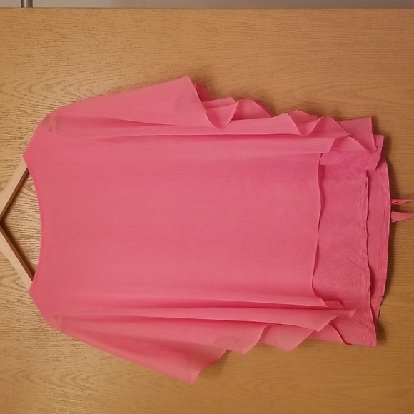 AGB ladies popover butterfly top shirt size Large coral pink - Picture 2 of 6